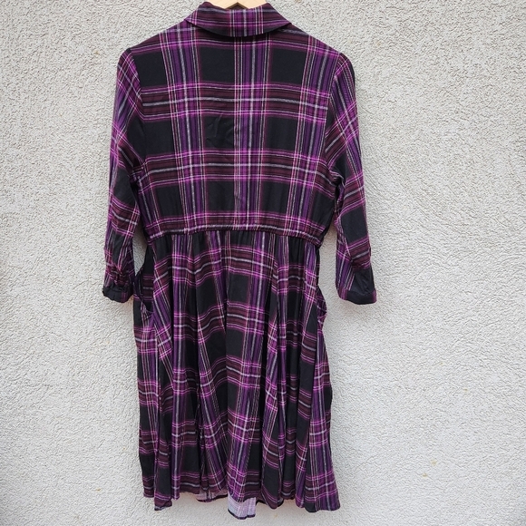 Torrid Dress Women's 00 Medium Purple Black Plaid Long Sleeve Challis No Belt - Picture 4 of 10